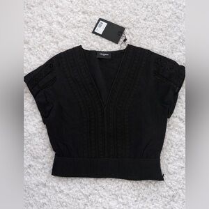 The Kooples Paris Black Lace Panel Cropped Blouse NWT Size 1